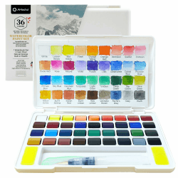 Artecho Aquarellfarben Set 36 Farben in Tragbarer Box, Mit Wassertankpinsel, Aquarell für Reisen, Wasserfarben für Künstler und Hobbymaler