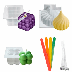 Bluweet Silikonform Kerze Bubble DIY 3, Silikon Kerzenwachs Kerzenformen Zum Gießen 3D Schokoladen-Backformen, Kerzen Selber Machen Formen mit 10 pcs Kerzendocht und 3 Dochte Halter
