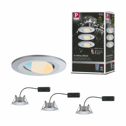 Paulmann 93095 LED Einbauleuchte Calla 3er-Set schwenkbar IP65 90mm 30° 3x550lm White Switch 3x5 Watt Einbaustrahler Chrom matt 3000 K