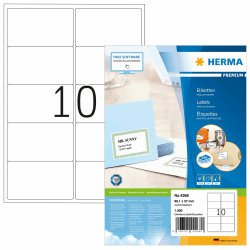 HERMA 4268 Universal Etiketten, 100 Blatt, 99,1 x 57 mm, 10 pro A4 Bogen, 1000 Stück, selbstklebend, bedruckbar, matt, blanko Papier Klebeetiketten Aufkleber, weiß