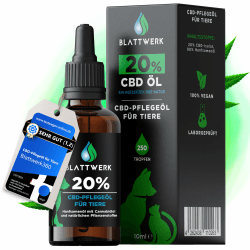 20% CBD Öl für Hunde & Katzen - FÜR GROß & KLEIN - Hanföl für Hunde & Katzen - Deutsche Qualitätsmarke - Cannabis Öl - CBD Öl Hund 20 Prozent - 10ml - 250 CBD Tropfen - BLATTWERK