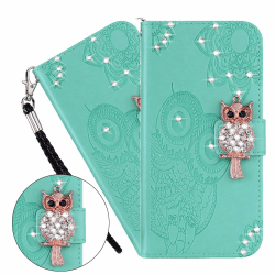 LEMAXELERS Galaxy A30S / A50S Hülle,Samsung Galaxy A50 Handyhülle Glitzer Diamant Eule Blume Prägung Flip Case PU Leder Cover Magnet Schutzhülle Ständer Handytasche für Samsung Galaxy A50,YK Owl Green