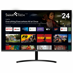 SMART TECH Smart Monitor 24 Zoll (60cm), FHD Monitor Android (Bluetooth, Monitor mit Lautsprechern, rahmenloses, Netflix, YouTube, Prime Video, Google Play, DAZN, Disney+) Klein mit WLAN