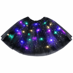 URAQT Tüllrock Damen LED Tütü Erwachsene, Tutu Rock LED, Minirock Mit LED Lichter für Fasching Karneval Motto Party Ballett Tanzen Fancy Dress Halloween Kostüm, 40CM(Schwarz)