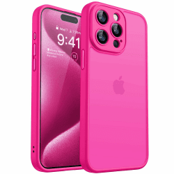 CANSHN Upgrade für iPhone 15 Pro Hülle mit Kameraschutz (TOP Militärschutz) Minimalistische Transluzente Matte Schutzhülle Extrem Haltbarkeit Hülle iPhone 15 Pro Case Stoßfest, Leuchtend Rosa