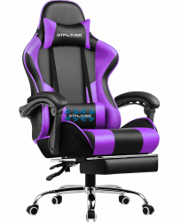 GTPLAYER Bürostuhl Gaming Stuhl Massage Gaming Sessel Ergonomischer Gamer Stuhl mit Fußstütze, Kopfstütze Massage-Lendenkissen, Gepolstert Gaming Chair, Drehsessel lila