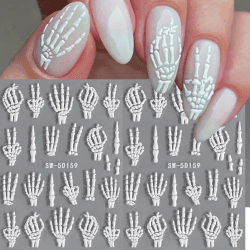 FloralGrace 2 Stück Skelett Halloween Sticker, 5D Geprägte Nagelsticker, Selbstklebende Nail Art Nageldesign Zubehör for Nägel, Nagelkunst, Halloween Maniküre