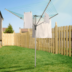 Innotic 4-arm Wäschespinne mit 50M Wäscheleine, Edelstahl, Rostbeständig, mit Bodenhülse Stabil Wäscheständer für Draußen Garten Camping, 50 m