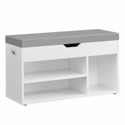 VASAGLE Schuhbank mit Sitzfläche, Sitzbank mit Stauraum, gepolstert, 3 offene Fächer, Fach unter Sitzkissen, Schuhregal für Wohnzimmer, Flur, bis 136 kg belastbar, wolkenweiß LHS030W01