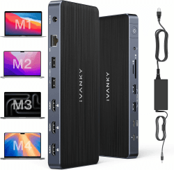 iVANKY 14-in-1 FusionDock Pro 1+, 4K@60Hz Triple Monitore MacBook Docking Station USB C mit 180W Netzteil, DisplayLink, 3*HDMI, 2,5GbE, 6 * 10Gbps USB, 96W PD, SD/TF 4.0