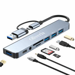 USB C Hub 3.0, 8 in 2 USB Hub 3.0 Multiport Adapter mit SD&TF Kartenleser, USB 3.0&USB 2.0 Ports, 3.5mm Audio Anschlüsse, USB Typ C Hub für MacBook Air/Pro, Galaxy, iPad, Windows usw