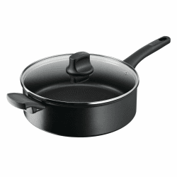 Tefal Hard Titanium On Schmorpfanne 28 cm mit Deckel, Bratpfanne Induktion, Aluminium, Antihaftversiegelung, Thermo-Signal bei idealer Brattemperatur, für alle Herdarten geeignet, Schwarz, G28837