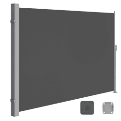 SONGMICS Seitenmarkise mit Stahl-Kasten, rostbeständig, ausziehbar, 160 x 350 cm, Windschutz, Sonnenschutz, Blickdicht, Seitenrollo, für Balkon, Terrasse, Garten, anthrazit GSA165G02