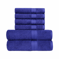 Amazon Basics – 6 Stück Handtuch-Set für Badezimmer, lichtbeständig, 100 % Baumwolle, weich und saugfähig, 2 Badetücher und 4 Händehandtuch, Königsblau