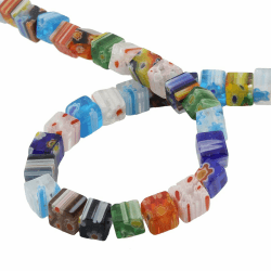 1 Strang Millefiori Perlen Glasperlen Bunte Gemischte Farbe Würfel Form Perlenkette Schmuckperlen Bastelperlen (8mm 45 Stück)