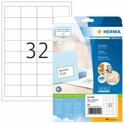 HERMA 4200 Universal Etiketten, 25 Blatt, 48,3 x 33,8 mm, 32 pro A4 Bogen, 800 Stück, selbstklebend, bedruckbar, matt, blanko Papier Klebeetiketten Aufkleber, weiß