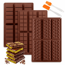 Schokoladenform Silikon 3 Stück 6 Tafeln Tief Schokoladentafel Silikonform BPA-frei Antihaft mit Silikonspatel Silikonbürste für DIY Dubai Schokolade Praline Süßigkeiten