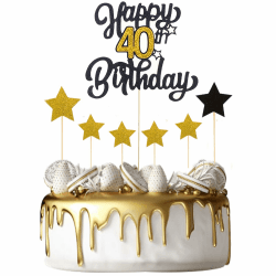 KOBOKO Cake Topper 40. Geburtstag, schwarzes Gold Tortendeko 40 Geburtstag Mann Frau, Kuchen Deko 40 Geburtstag, Cake Topper 40 Geburtstag Männer