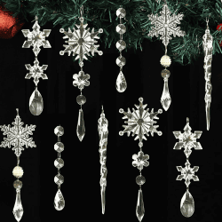 10 Stück Weihnachtsbaum Schmuck, Schneeflocken Christbaumschmuck Acryl Weihnachtlicher Baumschmuck Weihnachtsbaumschmuck Hängende Ornamente Tannenbaumschmuck Eistropfen Anhänger Weihnachts Deko