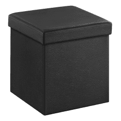 SONGMICS Faltbarer Sitzhocker Aufbewahrungsbox belastbar bis 300 kg, Lederimitat, schwarz, 38 x 38 x 38, LSF101