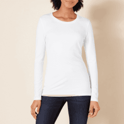 Amazon Essentials Damen Langärmeliges T-Shirt mit Rundhalsausschnitt, Klassischer Schnitt (Erhältlich in Übergröße) L Weiß