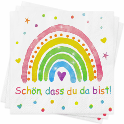 Servietten Regenbogen Schön Dass Du Da Bist, 60Stück Servietten für Kindergeburtstag, Babypartys,Taufe, Konfirmation Kommunion Tischdeko, Regenbogen Party für Junge und Mädchen (Regenbogen 60)