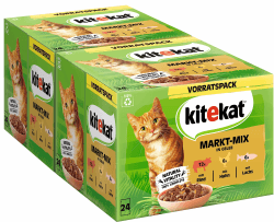 Kitekat Katzenfutter Nassfutter Markt-Mix in Gelee – Feuchtfutter in 48 Portionsbeuteln – 2er Pack (2 x 24 Portionsbeutel à 85g)