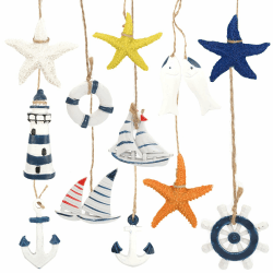13 Stück Maritime Anhänger Nautische Deko, Maritime Deko Tür Hängen Ornament, Maritime Dekoanhänger Set, Maritime Anhänger Deko, Holz Anker Dekoration Steuerrad für Wanddekorationen