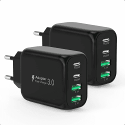 USB C Ladegerät, Cshare 40W 2-Pack Mehrfach 4 Port Schnellladegerät PD 3.0&QC 4.0 Adapter für iPhone 15/14/13/12 Pro Max/Plus,iPad,Samsung Galaxy,Google,Tablet,Android,Handy Ladestecker-Schwarz