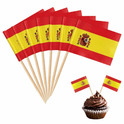 INSPUTOL 100 Stück Zahnstocher-Flaggen, 2024 Weltflaggen, Cocktail-Stäbchen, europäische Flaggen auf Stäbchen, Cocktail-Obst-Stäbchen, Cupcake-Topper, WM-Partyzubehör (Spanien)