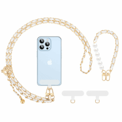 MoKo Handy-Lanyard Crossbody, verstellbares Metall-Handy-Lanyard, universelles Handy-Kettenband für iPhone, Samsung, die meisten Smartphones, Handy-Halsband×1, Handgelenkband×1, Lanyard-Patches×2,Weiß