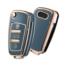 OATSBASF Schlüsselhülle Geeignet für Audi, Autoschlüssel Hülle für A1 A3 A4 A6 Q3 Q5 Q7 S3 R8 TT Silicone TPU Schutzhülle (Goldener Rand-Grau)