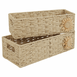 YheenLf Aufbewahrungskorb, 2er-Pack Körbe, Geschenkkorb Geflochten, Stapelbare Regalkörbe, Korb Aufbewahrung für Schlafzimmer und Badezimmer, 37x16.5x11cm/32x12x10cm, Natürliche