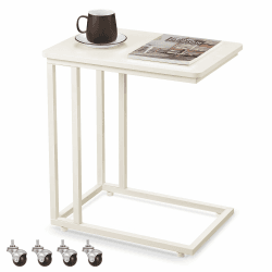 VASAGLE Beistelltisch, Sofatisch mit Rollen, C-Form, mobiler Kaffeetisch, 35 x 50 x 60 cm, Wohnzimmertisch mit Metallgestell, für Kaffee und Laptop, modern, cremeweiß LNT050W77