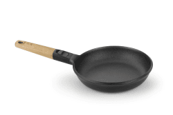 BRA MARKET Bratpfanne, 18 cm, Aluminiumguss, abnehmbarer Griff aus Naturholz, dreilagig, PFOA-frei, geeignet für alle Herdarten einschließlich Induktion, Schwarz/Holz