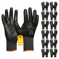 Gebol Micro Flex Touch - Arbeitshandschuhe für Arbeiten mit Touchscreen - Schutzhandschuhe für Herren - Größe XL (Gr 10) - Schwarz - 12 Paar Multipack