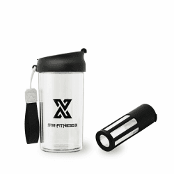 X SIM FITNESSX Protein Shaker | Früchtebehälter | Kaltgebrühter Kaffeetasse Multifunktionaler Sport Bottle mit Filternetz/Mixer (Schwarz, 360ML)