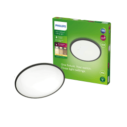 Philips Superslim Deckenleuchten für den Außenbereich, 15 W, 2700 K warmweiß, Szenenschalter stufenweise dimmbar, wasserbeständig, schwarz, IP54 wetterbeständig
