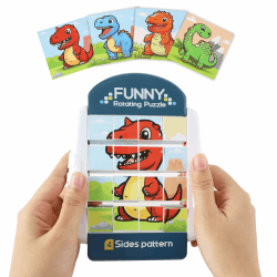 Drehbares Puzzle 16 Teile, 4-in-1 3D Dinosaurier Puzzle, Geduldspiele, Montessori Puzzle für Kinder, Lernspielzeug Motorikspielzeug, Kinderpuzzle, Fidget Toys Geschenk für 3 4 5 6 Jahre Jungen Mädchen