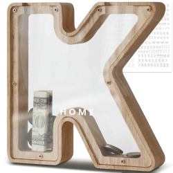 DBPBToU Spardose aus Holz Buchstaben, Sparschwein Durchsichtig für Kinder, Sparbox Personalisierte, Kreative Piggy Bank für Geburtstag Geschenk/Heimdekoration/Keepsake (K)
