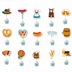 FloralGrace 15 Stück Oktoberfest Tortendeko Cupcake Topper Beer Cookie Bayrisch Deutsches Bierfest Kuchendeko Bayerische Party Dessert Dekorationen Für Party Geburtstagsfeier Hochzeitsfeier