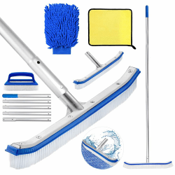 Pool Bürsten Set,Poolreiniger Bürste 45 cm,Pool Reinigungsbürste,Poolbürsten reinigungsbürste mit Längenverstellbarer Superstarkes Aluminiumstange 180cm und Erstärkter Edelstahl Rückseite.