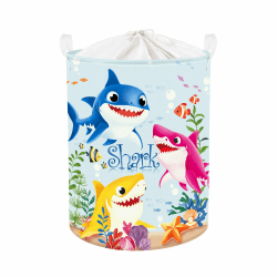 Clastyle 45L Karikatur Unterwasser Tiere Kinder Wäschekorb für Jungen Mädchen Haie Rund Blaue Spielzeug Kleidung Aufbewahrungskorb für Kinderzimmer, 36x45 cm