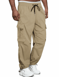 QUEZHU Cargohose Herren Nylon Chino Jogginghosen Cargo Hosen für Männer Baggy Sporthose Stretch Elastische mit Gummizug Freizeithose mit 6 Taschen