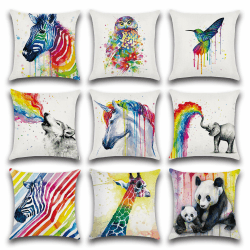 Ohok 9er Set Dekorativ Kissenbezug mit Motiv 45x45 cm, Polyester Leinen Zierkissenbezüge Modern Dekokissen Sofakissen Kissenhülle Set für Wohnzimmer Schlafzimmer Sofa Couch (Bunte Tiere)