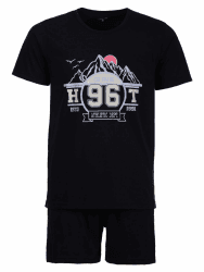 Henry Terre Herren Pyjama Set 2 TLG. Shorty Colorado 96 Übergröße Baumwolle, Farbe:Schwarz, Größe:L