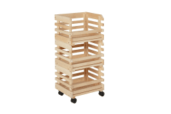 Inter Link – 3 Stapelkisten aus Naturholz massiv – Aufbewahrungskiste auf Rollen, Lagerkiste für Obst, Gemüse – Platzsparend, praktisch und vielseitig einsetzbar – 37 x 30 x 80 cm