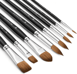 Aquarellpinsel set - 8er Professionell Rotmarder Pinselset für Wasserfarben,Aquarell,Acryl,Gouache | Künstlerpinsel, Filbert Pinsel, Rund Pinsel, Flach Pinsel | Echthaar Pinsel Set für Hohe Absorption