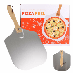 Oungy Pizzaschieber Edelstahl 30cm, Pizzaschaufel 30cm Rechteckig Pizzawender mit Faltbar Holzgriff Pizzastahl für Backofen auch für Brot, Spülmaschinenfest