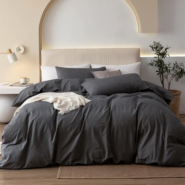 Gezu Bettwäsche 200cmx220 Baumwolle Grau Dunkelgrau 3 Teilig Baumwolle Doppelbett Uni Bettwäsche Set Weiche ÖkoTex Zertifiziert für Allergiker und Kissenbezüge 80x80cm mit Reissverschluss
